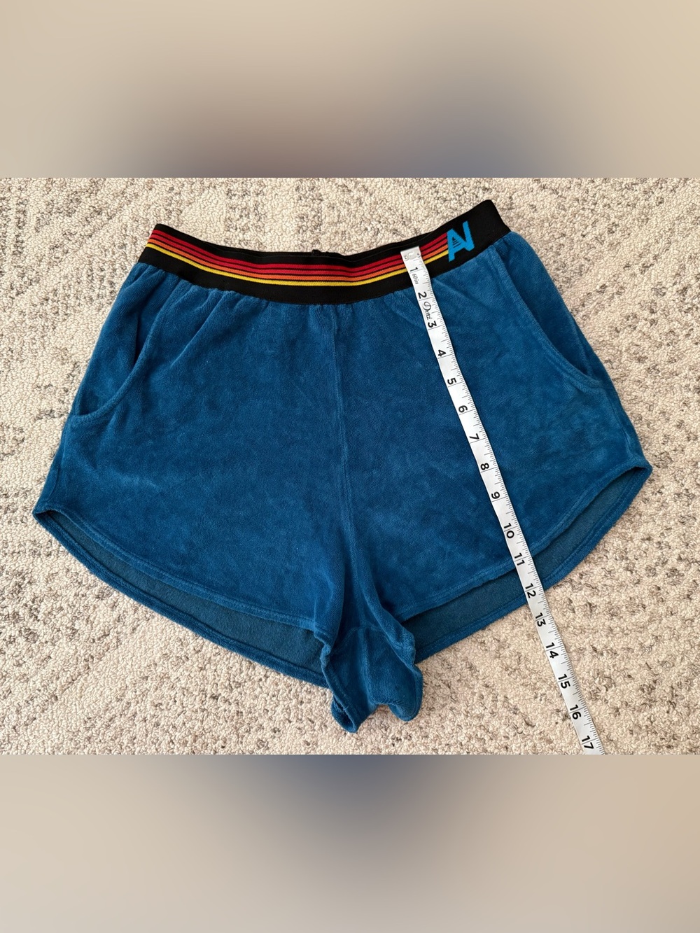 Aviator Nation Logo Stripe Women’s Velour Lounger Shorts Sz Small in Caribbean - Picture 7 of 9